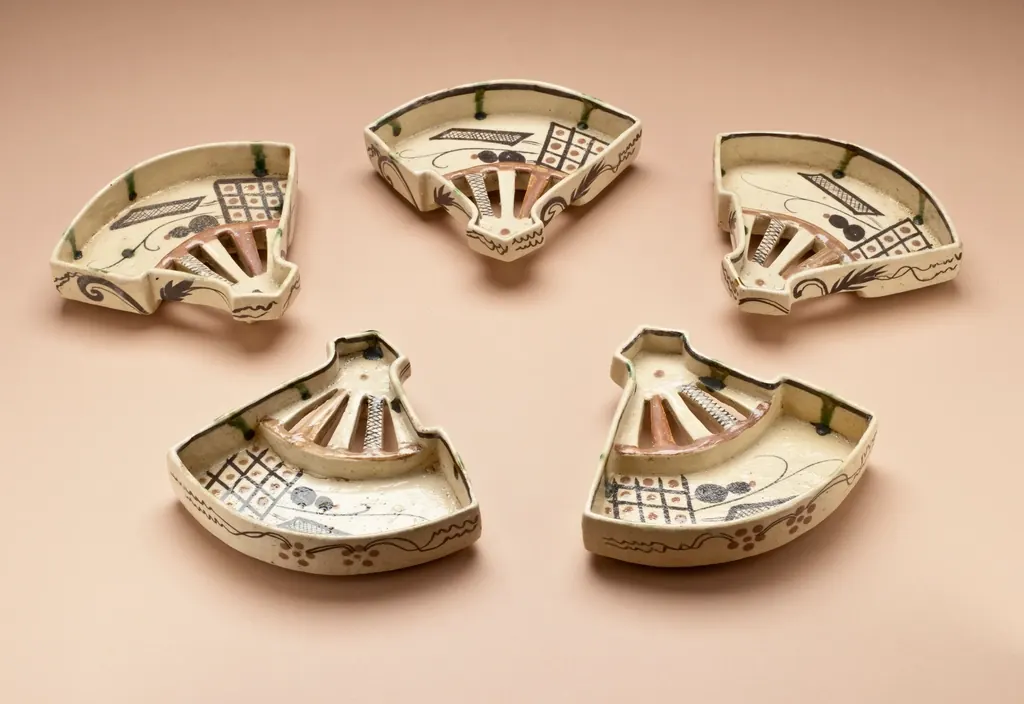 Fan-shaped ceramic serving dishes, hand-painted